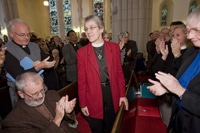 Canon Linda Nicholls receives applause after her election as suffragan bishop.  MICHAEL HUDSON