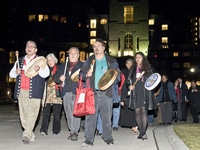 Musqueam drummers lead a ceremonial walk from the Vancouver School of Theology  WAYNE CHOSE 