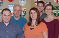 The interns gathered in Toronto to train before their trips. L-R: Kyle Wagner, Len Fraser, Chelsy Stevens, Jonathan Crane, and Megan Crane. 