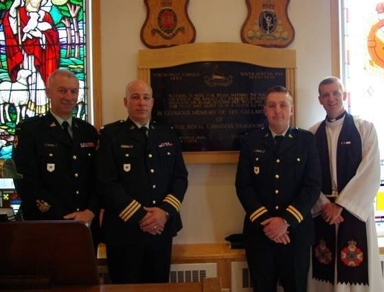 LCol Cross, RSM Richards Capt Bennet and Padre Turner after a voluntary Regimental Church Parade at St. George's Chapel.