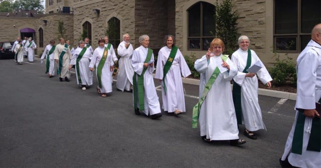 Deacons walk together at the 2014 meeting of the Association of Anglican Deacons in Canada. Submitted photo