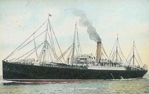 The SS Tyrolia (one of her several names), which carried the 4th Battalion CEF to England.