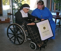 The oldest and youngest sisters at Saint John the Divine convent: Sister Constance (105) and Sister Amy (31)  ALI SYMONS
