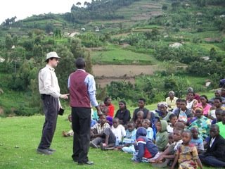 Jeff Hooper preaches at an outdoor service near Kabale, Uganda. 