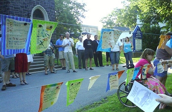 Justice campers fly prayer flags at their closing worship service in Halifax, N.S. FRANCISCO DA SILVA