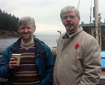 The Rev. Andrew Twiddy and Bishop James Cowan on the ferry from Lasqueti Island to French Creek, B.C. 