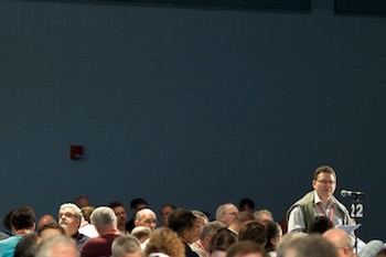 Archbishop Colin Johnson, Diocese of Toronto, presents resolution A115: Affirmation of Sexuality Discernment to General Synod. BRIAN BUKOWSKI / GENERAL SYNOD COMMUNICATIONS