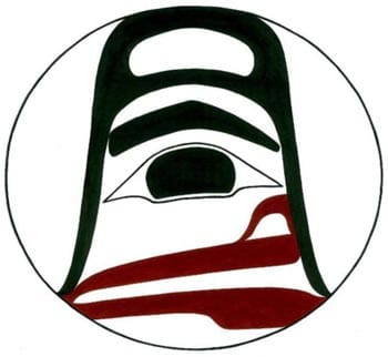 In the conference logo, a whale fin, representing determination, is embraced by a circle of healing. It is designed by Ts'msyen, Heiltsuk artist Sophia Patricia Beaton. SOPHIA PATRICIA BEATON
