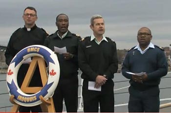 Military chaplains in Halifax sing on board the HMCS Iroquois as part of the Silent Night Project.  SILENT NIGHT PROJECT DOCUMENTARY