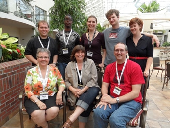 Five generations meet at Common Ground: L-R (front) Cheryl Toth, Ruth MacIntosh, Simon Chambers (back) Brendon Bedford, Matthew Carter, Jenny Salisbury, Brock Grills, Rosie MacAdam. 