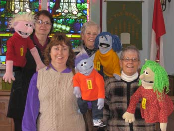 The winning women of the Youth and Puppet Program, Binbrook, Ont. (L-R): Sharan Austin, Nancy Wilcox, Janet Cress, and Chris Devereux. Ms. Wilcox and Ms. Cress will attend the Toronto workshop. 