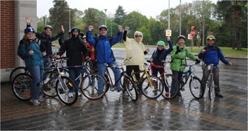 Bikers in the environment immersion group brave the rain at the Diocese of Niagara Justice Camp, May 2010. 