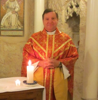 Padre John Organ celebrates early morning communion at St. George's Cathedral chapel, Jerusalem.
