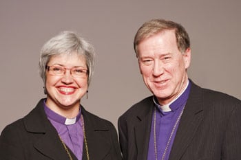 Archbishop Fred Hiltz, Primate of the Anglican Church of Canada, with Bishop Susan Johnson, National Bishop of the Evangelical Lutheran Church in Canada. MICHAEL HUDSON FOR GENERAL SYNOD COMMUNICATIONS