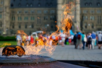 The Centennial Flame burns as Canadian Anglicans and Lutherans join together in public witness to draw attention to the issues of access to clean drinking water. PHOTO BY BRIAN BUKOWSKI/JOINT ASSEMBLY COMMUNICATIONS