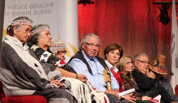 Members of the the Truth and Reconciliation Commission (TRC), church leaders and Aboriginal organizations celebrate the opening of the sixth national TRC event in Vancouver, Sept. 2013. Photo: BC GOV PHOTOS ON FLICKR