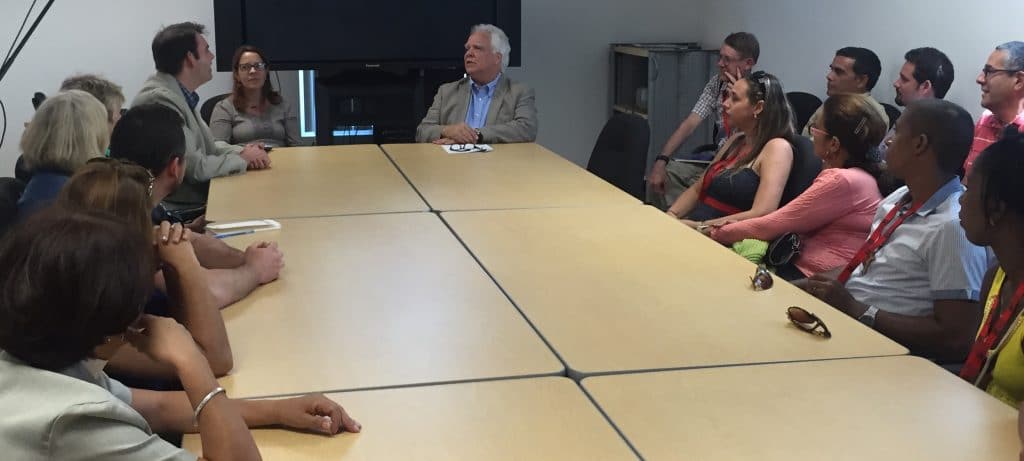 Ambassador Yves Gagnon speaks to Justice Camp participants at the Embassy of Canada in Cuba.