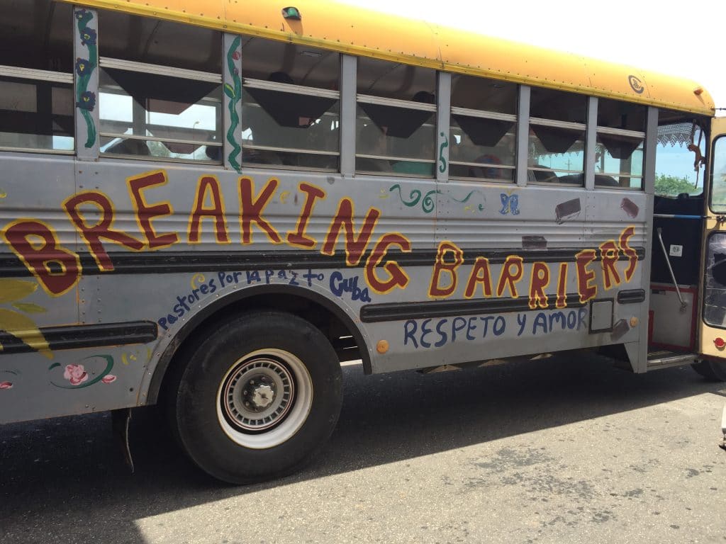 Bus transporting Canadian participants to the Matanzas Retreat Centre. Photo by Matt Gardner