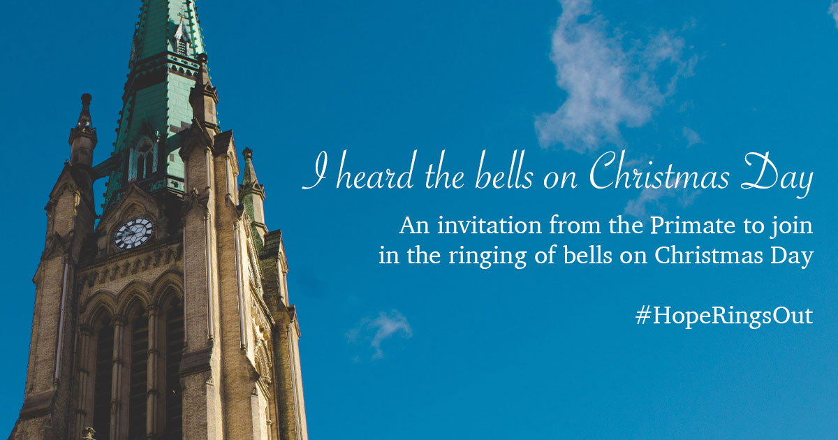 Image of a church spire with invitation to join in ringing bells.