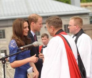 Archdeacon McLean and Padre Hounsell-Drover greet the Duke and Duchess of Cambridge