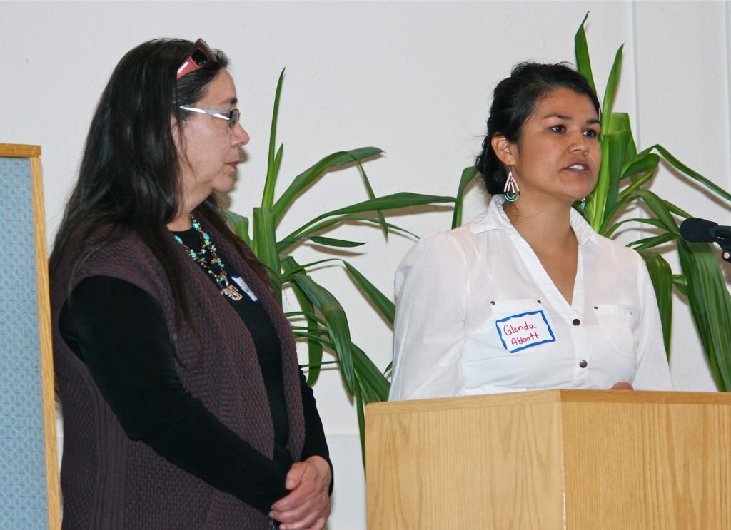 Winona Wheeler (left) and Glenda Abbott speak at the Voices of Our Sisters event. Submitted photo by Blake Sittler