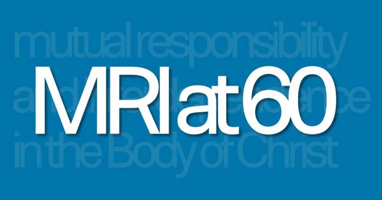 Text graphic featuring "MRI at 60" with a blue background, highlighting themes of individual responsibility and the body of Christ.