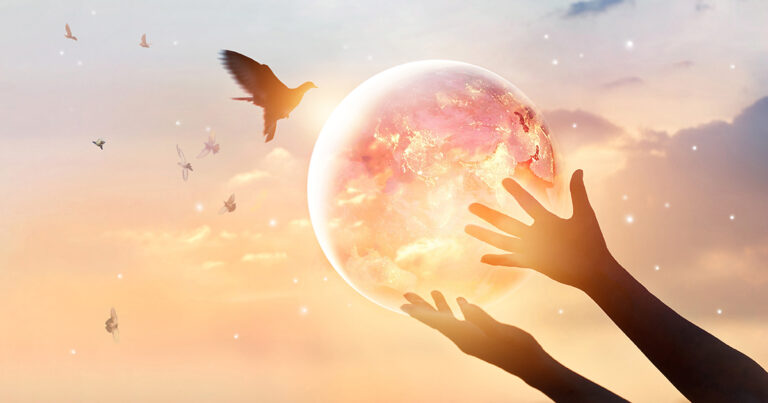 Woman,Touching,Planet,Earth,Of,Energy,Consumption,Of,Humanity,At