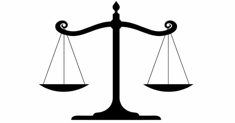 Black silhouette of a balanced scale symbolizing justice and fairness, commonly used in legal contexts.