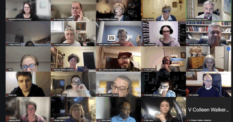A grid of diverse individuals participating in a virtual meeting, displaying various expressions and interactions on their screens. Each participant appears engaged, contributing to the discussion.