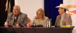 Commissioners of the Truth and Reconciliation Commission of Canada address the media. Left to right: Justice Murray Sinclair, Dr. Marie Wilson, Chief Wilton Littlechild.