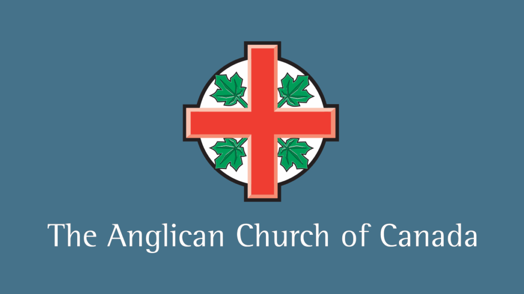 Banner with the emblem of the Anglican Church of Canada—a red cross with four green maple leaves—above the words ‘The Anglican Church of Canada’ on a dark blue background.