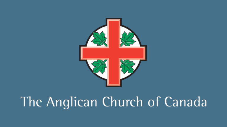 Banner with the emblem of the Anglican Church of Canada—a red cross with four green maple leaves—above the words ‘The Anglican Church of Canada’ on a dark blue background.