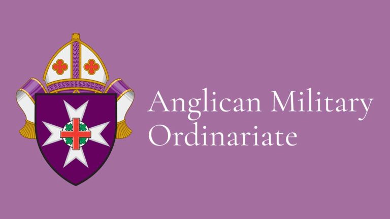 Anglican Military Ordinariate crest beside the words “Anglican Military Ordinariate” on a purple background