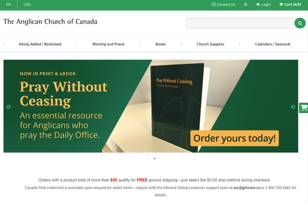 Homepage of the Anglican Church of Canada eStore