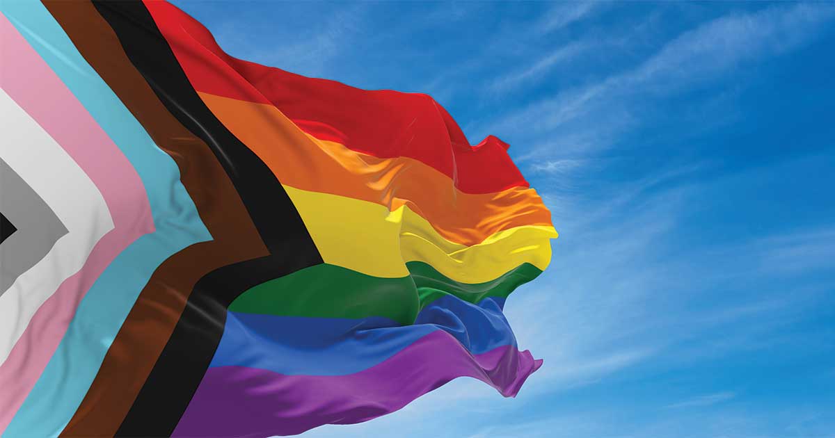 Progress Pride flag flying