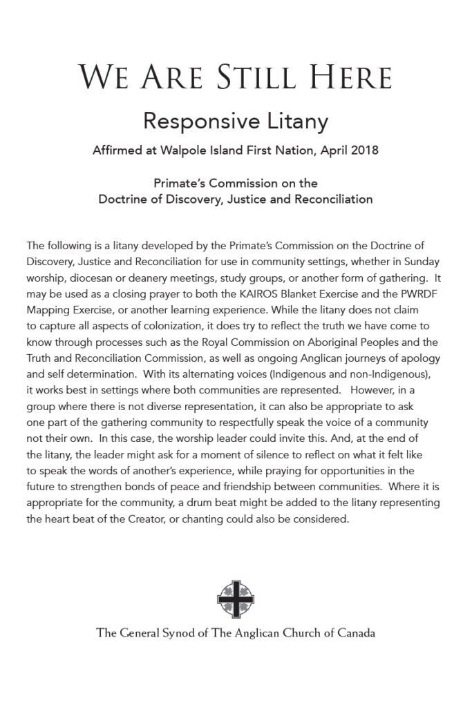 First page of responsive litany "We are still here"